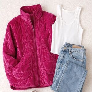 CALIA Carrie Underwood Velour Quilted Jacket Pink Full Zip Women’s Large NWT